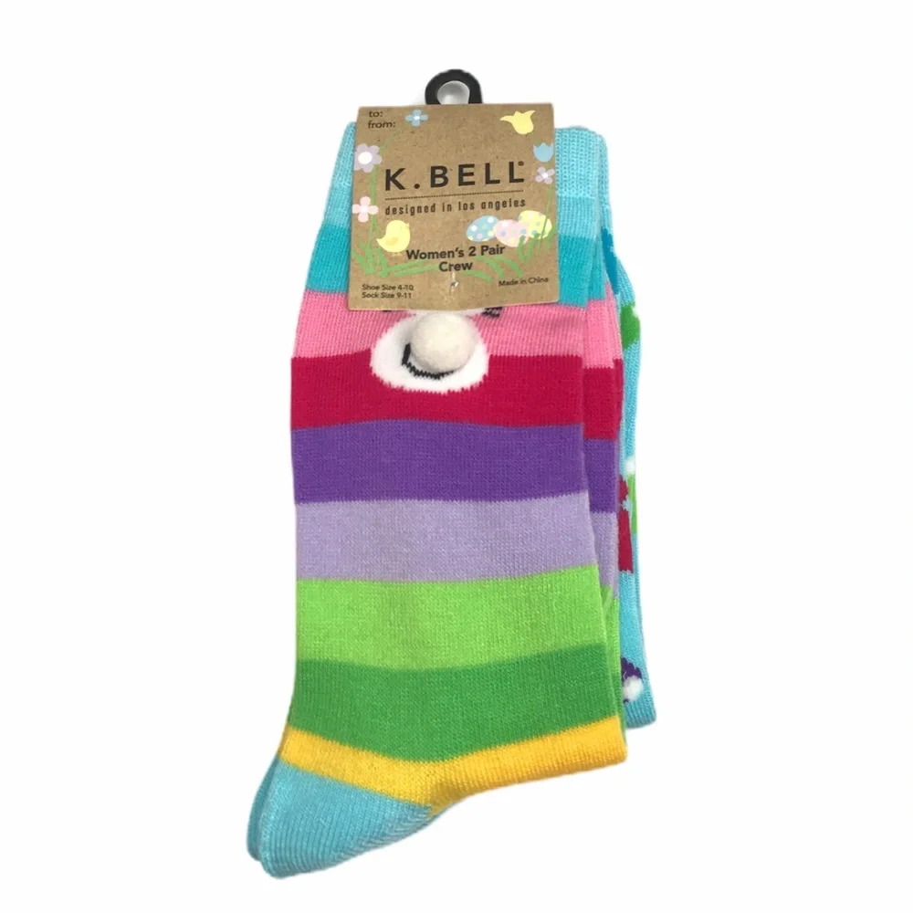 K. Bell Bunny Socks, 2 Pairs, Pink, Purple
